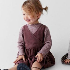 ZARA Baby Girls Fine-Waled Corduroy Wrap Pinafore Dress NWOT